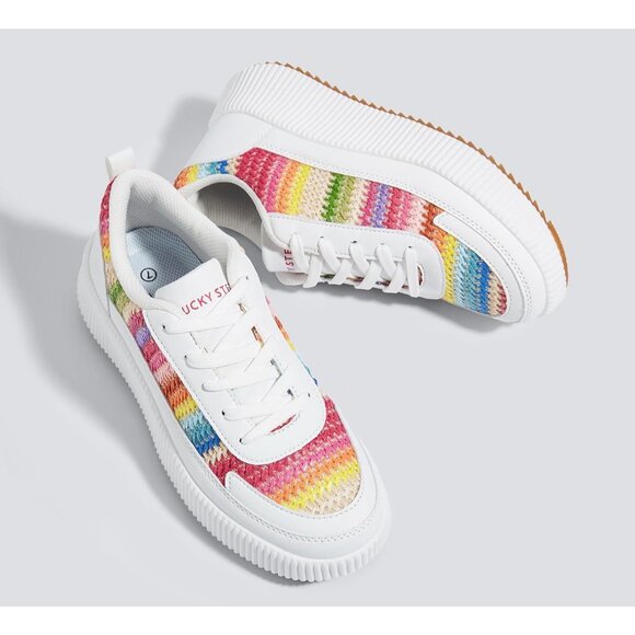 Lucky Step Women's White Platform Sneakers Rhinestone Fashion Chunky Shoes - Picture 4 of 7